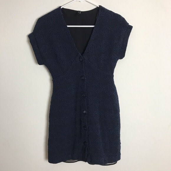 Zara trf Collection- Black and Blue Tweed Button Down Mini Dress- Size X-Small - Picture 2 of 5